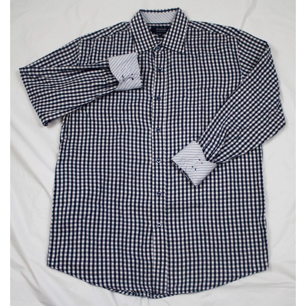 Bogari Mens Long Sleeve Button Front Flip Cuff‎ Shirt Size Small